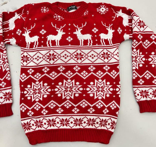 Pull de noel tricot motif rennes losanges triangles esprit Christmas neige