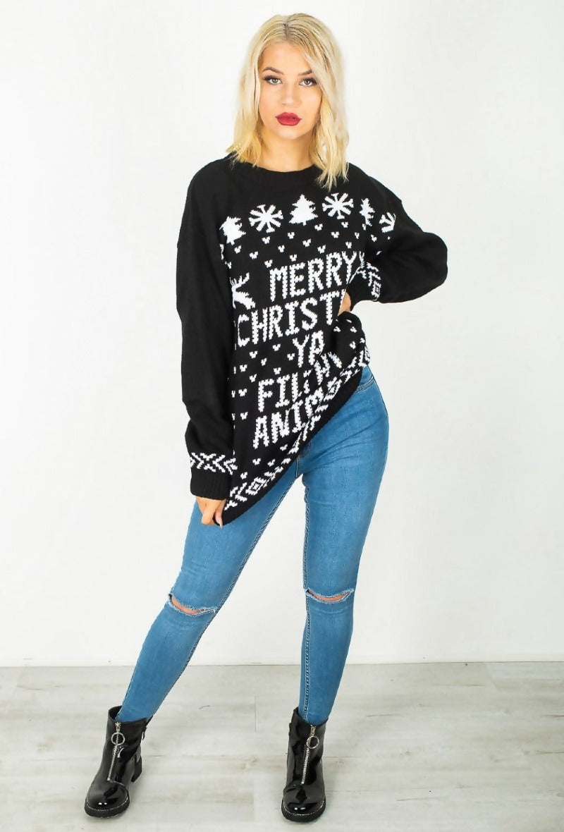 Pull Femme Noël "Merry Christmas Ya Filthy Animal"