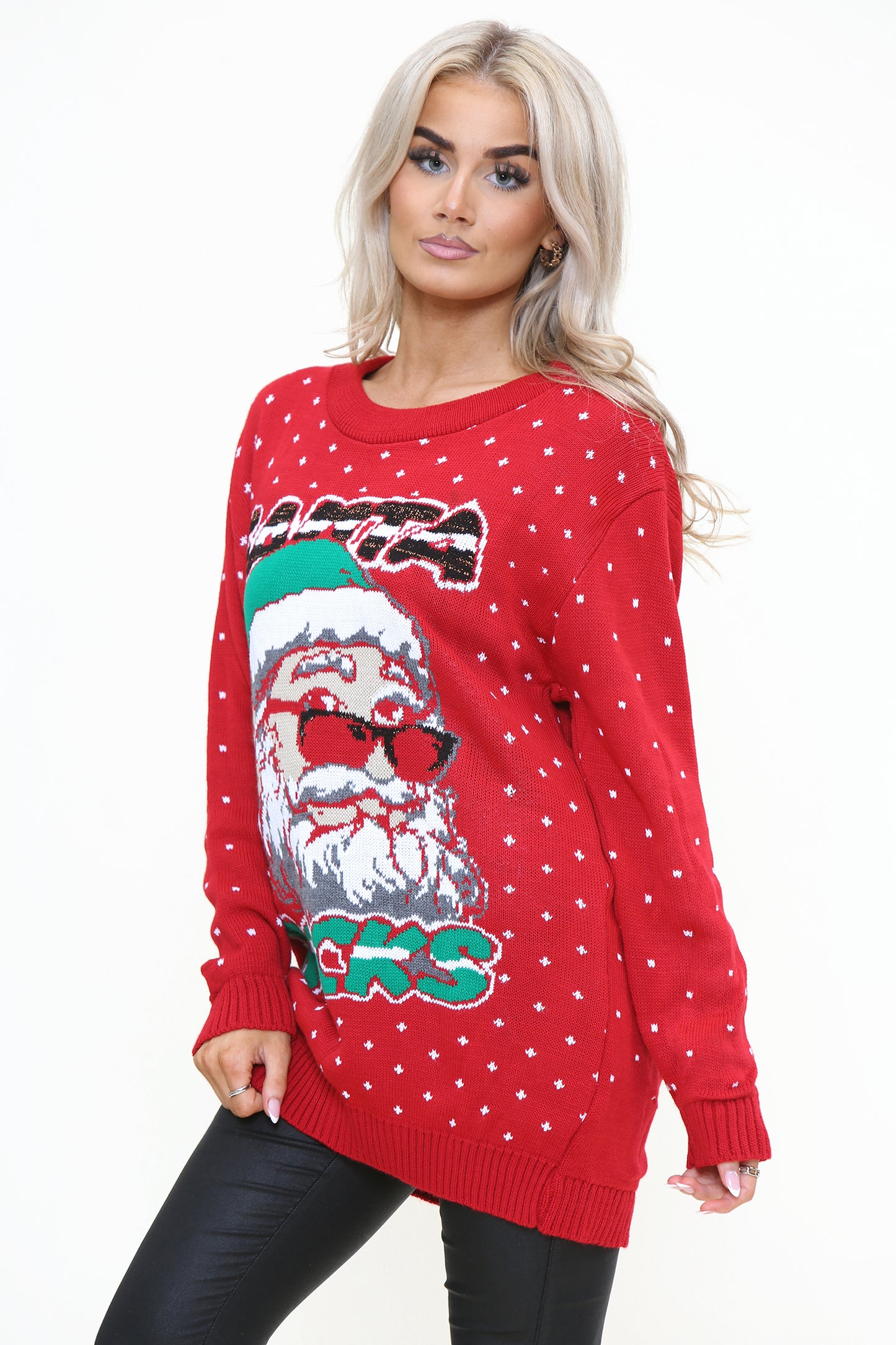 Pull noël  manche longue motif père noel lunette de soleil style SANTA ROCKS Ref AVVS