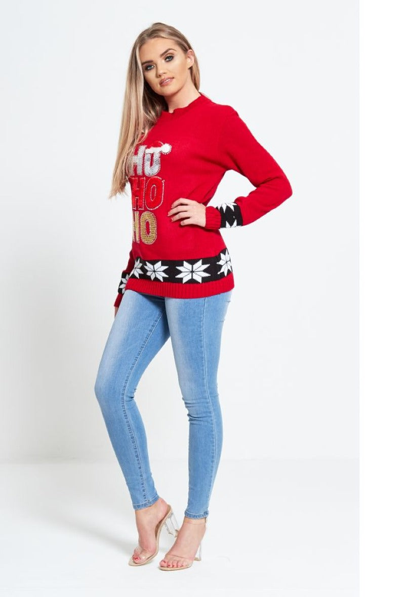 Pull de noel femme ho ho ho sale