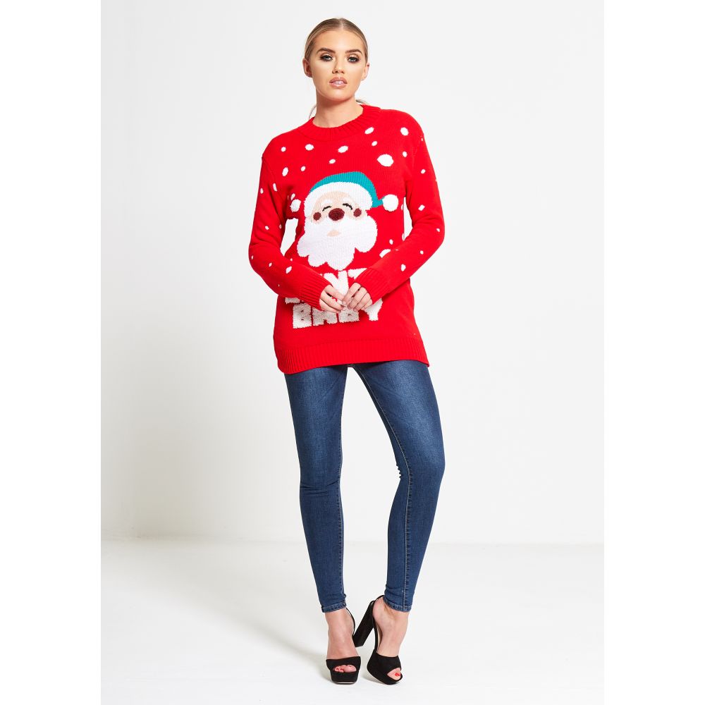 Pull Femme Noël Santa Baby Flocons de neige manche longue